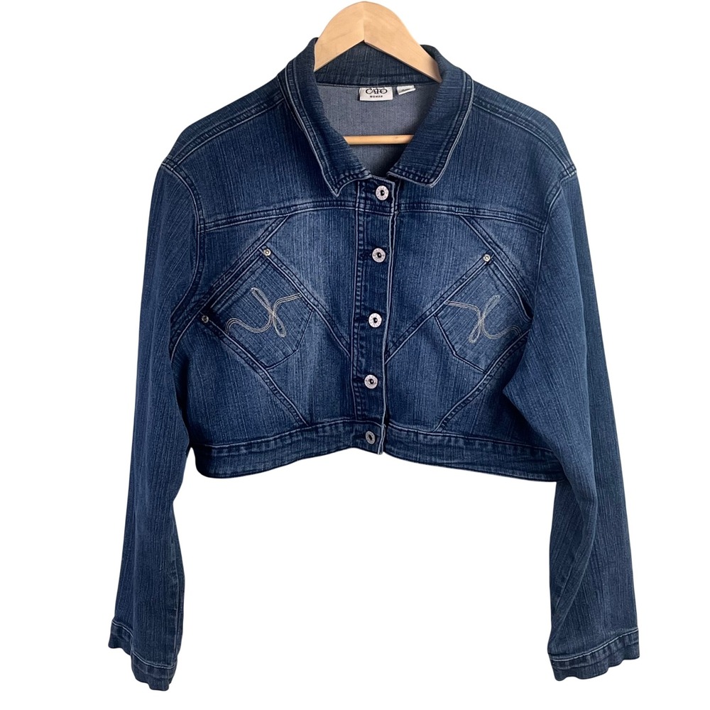 Y2K Cato Cropped‎ Denim Blue Jean Button Biker Jacket Trucker 14/16W Woman's
